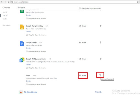 Gỡ tiện ích Gỡ tiện ích