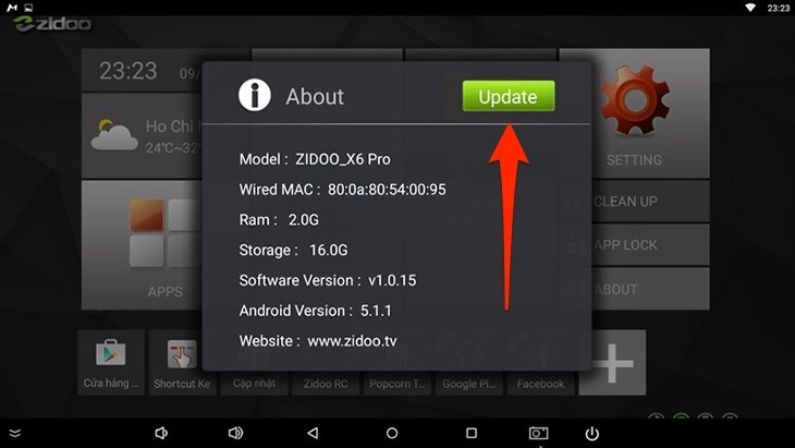 11 lỗi thường gặp trên Android TV box và cách khắc phục > Cập nhật phần mềm mới cho Android tivi box