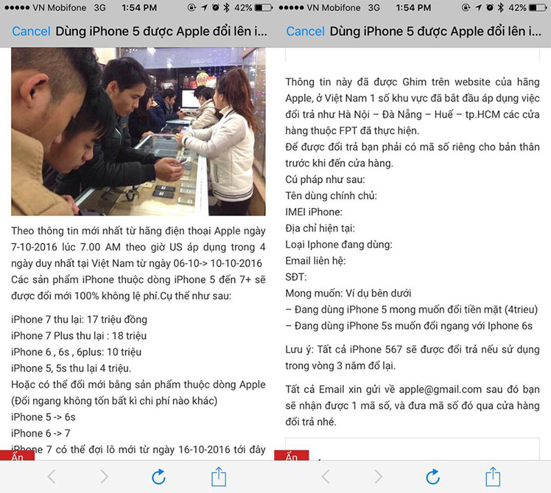 Cảnh báo: Lừa đảo đổi iPhone cũ lấy iPhone mới miễn phí