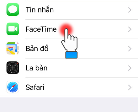 Chọn vào FaceTime trong phần Cài đặt
