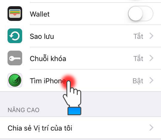 Tiếp tục chọn Tìm iPhone
