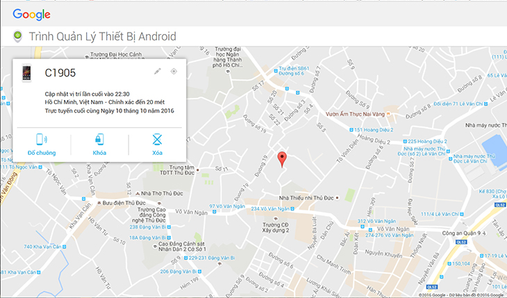 Thông tin điện thoại và vị trí điện thoại sẽ được hiện trên bản đồ