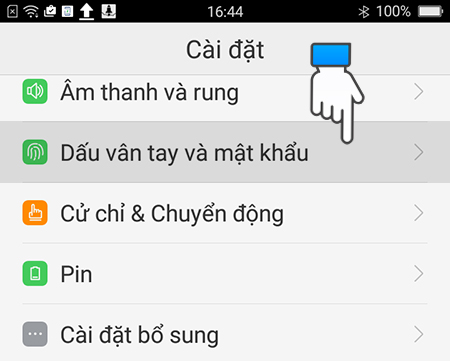 Chọn Dấu vân tay và bảo mật