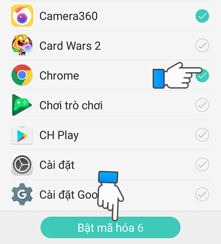 Chọn ứng dụng muốn khoá