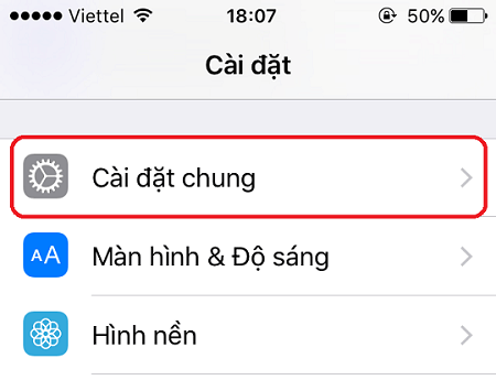 Chọn cài đặt chung