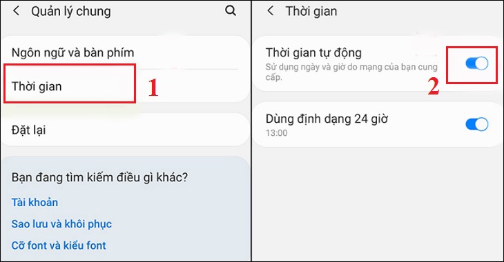 Chọn mục Thời gian, bạn tiến hành kích hoạt mục Thời gian tự động