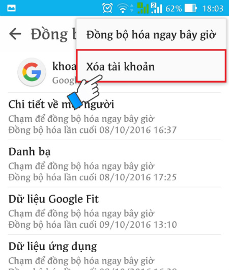 Chọn Xóa tài khoản