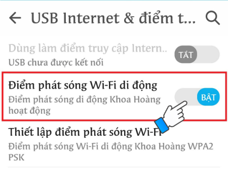 Bật wifi đã thiết lập