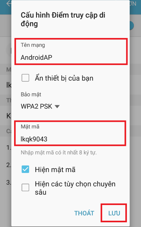 Điền tên mạng Wifi và Mật khẩu