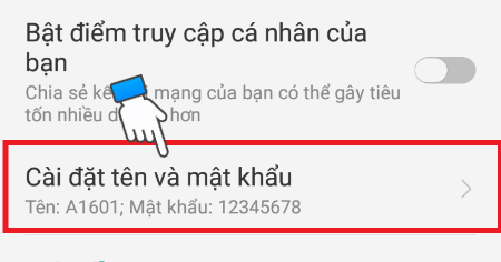 Chọn Cài đặt tên và mật khẩu