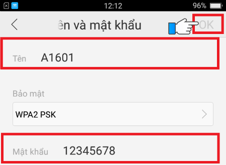 Điền tên mạng Wifi và Mật khẩu