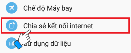 Chọn Chia sẻ kết nối Internet