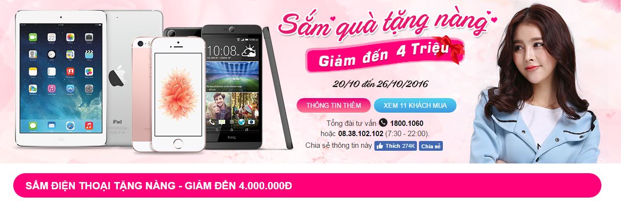 Mừng 20.10 - Mua iPhone giảm sốc 4 triệu và hàng chục dế xịn khác