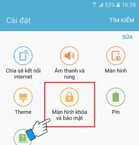 Chọn Màn hình khóa và bảo mật trong cài đặt