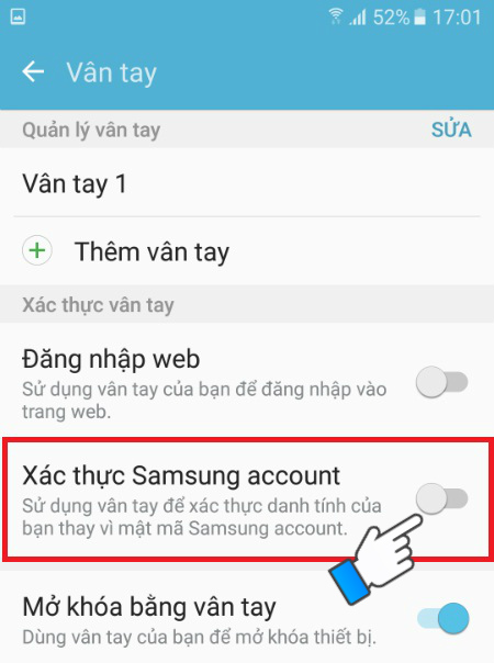 chọn Xác thực Samsung account