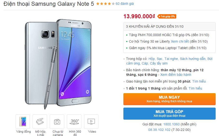 Hết iPhone hạ giá sốc, đến lượt Galaxy Note 5 được khuyến mãi