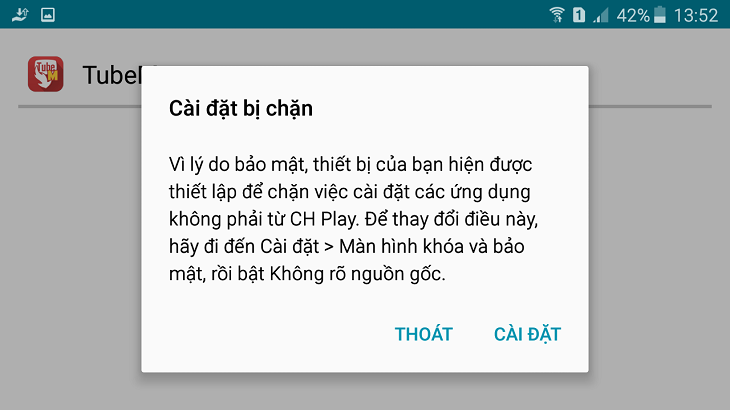 Mở cài đặt không rõ nguồn gốc