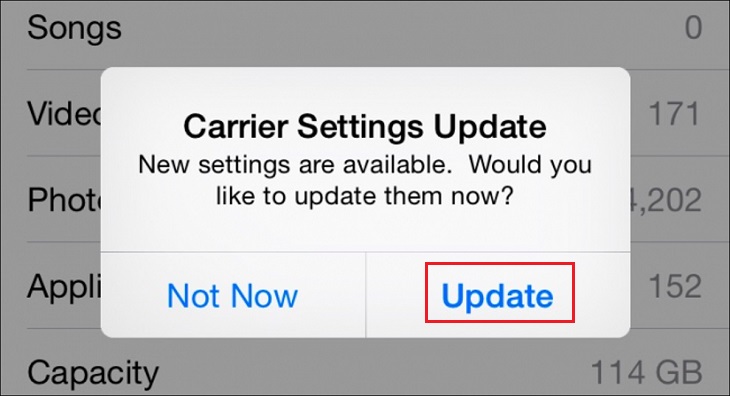 Cập nhật lại Carrier Settings iPhone