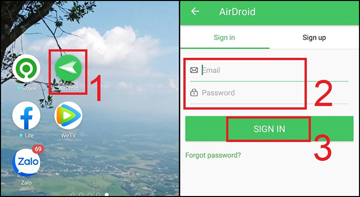Mở ứng dụng AirDroid
