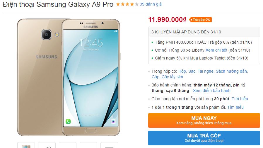 Mua phablet Galaxy A9 Pro sẽ được giảm 400K kèm cơ hội trúng 30 xe Liberty
