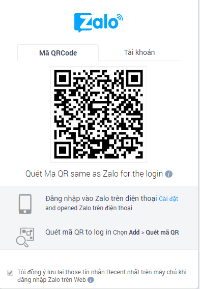 Zalo Web Mã QRcode.