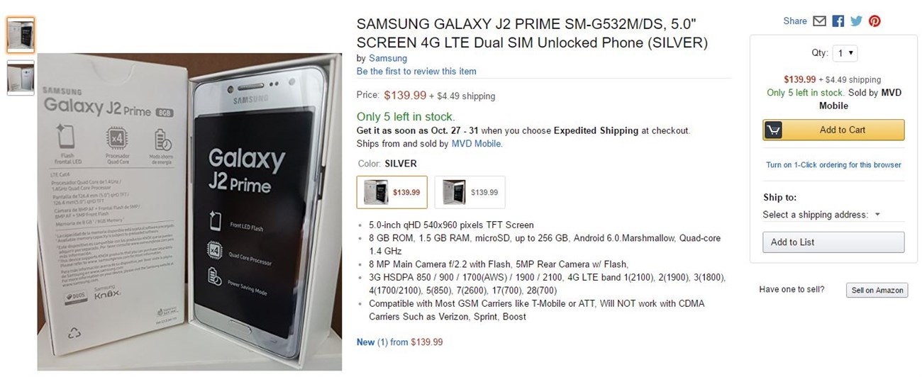 Galaxy J2 Prime bất ngờ lên kệ với giá 3 triệu đồng, camera trước có đèn flash