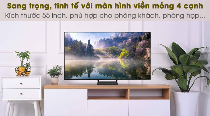 10 lý do bạn nên mua tivi Samsung 4K cho gia đình trong dịp Tết 2022 > Smart Tivi QLED 4K 55 inch Samsung QA55Q65A với màn hình tràn viền cực ấn tượng
