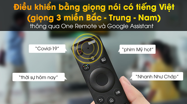 10 lý do bạn nên mua tivi Samsung 4K cho gia đình trong dịp Tết 2022 > Dễ dàng điều khiển bằng giọng nói tiếng Việt 3 miền trên Smart Tivi Samsung 4K Crystal UHD 55 Inch UA55AU9000