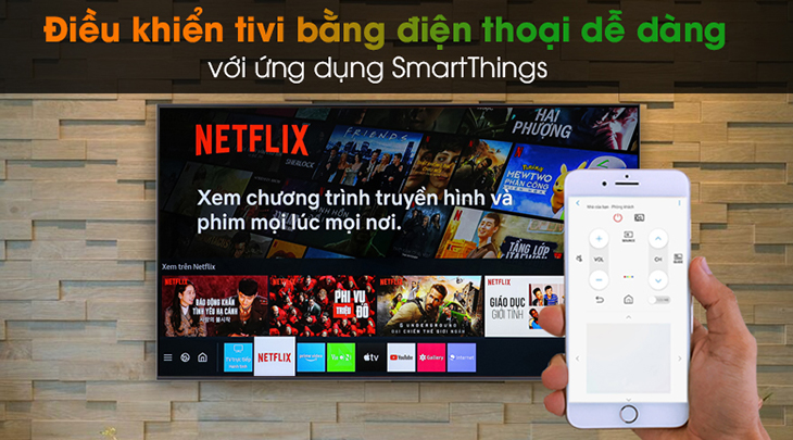 10 lý do bạn nên mua tivi Samsung 4K cho gia đình trong dịp Tết 2022 > Điều khiển Smart Tivi Samsung 4K Crystal UHD 50 inch UA50AU8100 bằng điện thoại dễ dàng
