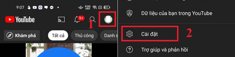 Vào Cài đặt trên YouTube