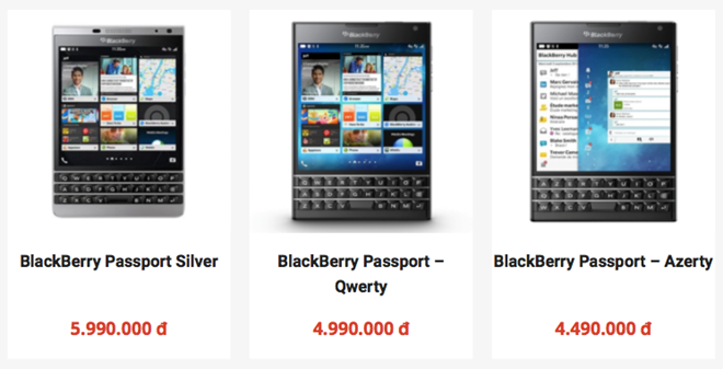 Giá bán của 3 phiên bản BlackBerry Passport xách tay tại Việt Nam tại một cửa hàng ở Hà Nộ Giá bán của 3 phiên bản BlackBerry Passport xách tay tại Việt Nam tại một cửa hàng ở Hà Nộ
