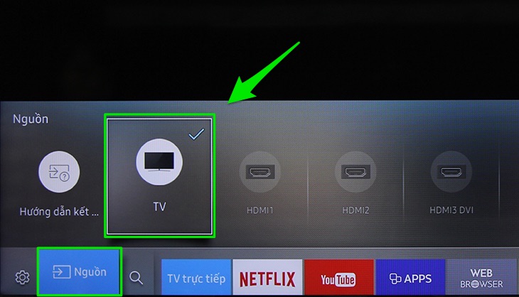 Chọn nguồn vào là tivi
