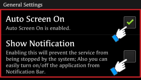Bật Auto Screen On và tắt thông báo