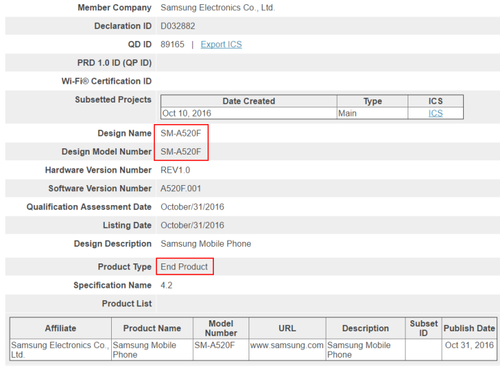 Galaxy A5 2017 vừa đạt chứng nhận để chuẩn bị tung ra thị trường