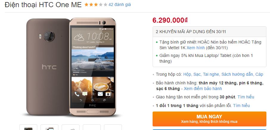 HTC One ME màn hình 2K, camera 20MP giảm giá cạnh tranh với F1s và J7 Prime