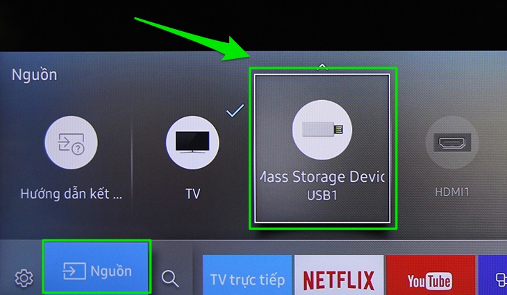 Cách sử dụng remote tivi Samsung K5300 > Chọn USB