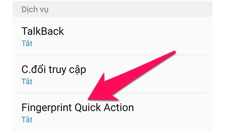 Nhấn vào Fingerprint Quick Action