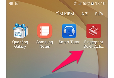 Mở app Fingerprint Quick Action
