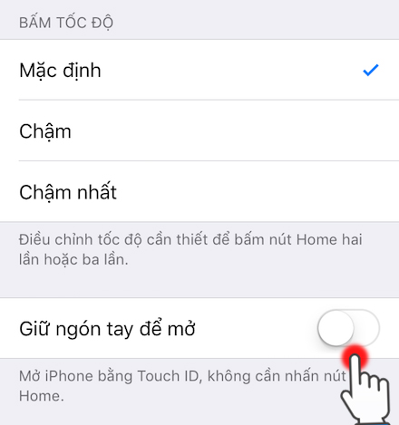 Giữ ngón tay để mở khoá