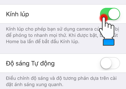 bật kính lúp