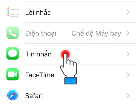 Tin nhắn trong cài đặt