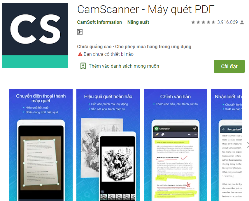 Tải ứng dụng CamScanner về máy