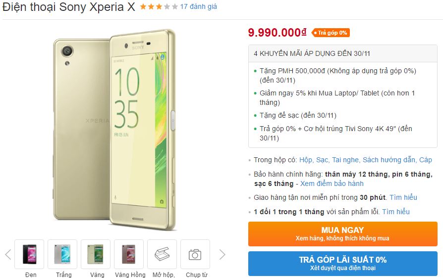 Xperia X đã giảm giá sốc còn được tặng PMH 500 ngàn kèm đế sạc cực chất