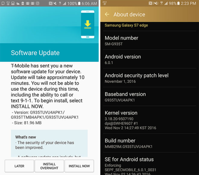 Samsung S7 và Samsung S7 Edge nhận được bản cập nhật mới.