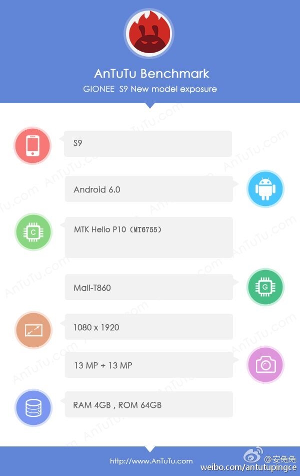 Gionee S9 với camera kép lộ cấu hình trên AnTuTu Gionee S9 với camera kép lộ cấu hình trên AnTuTu