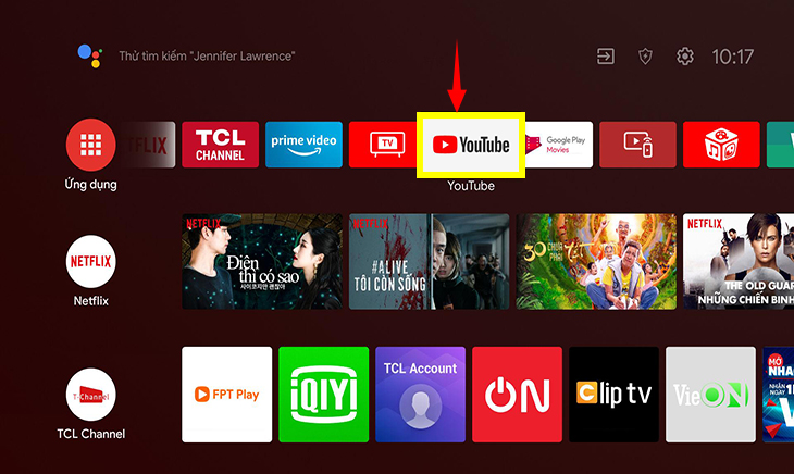Bước 1: Truy cập vào ứng dụng YouTube trên Smart tivi.
