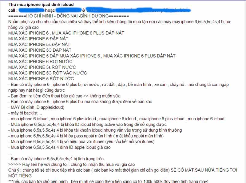 thu mua xác trên các trang mua bán online