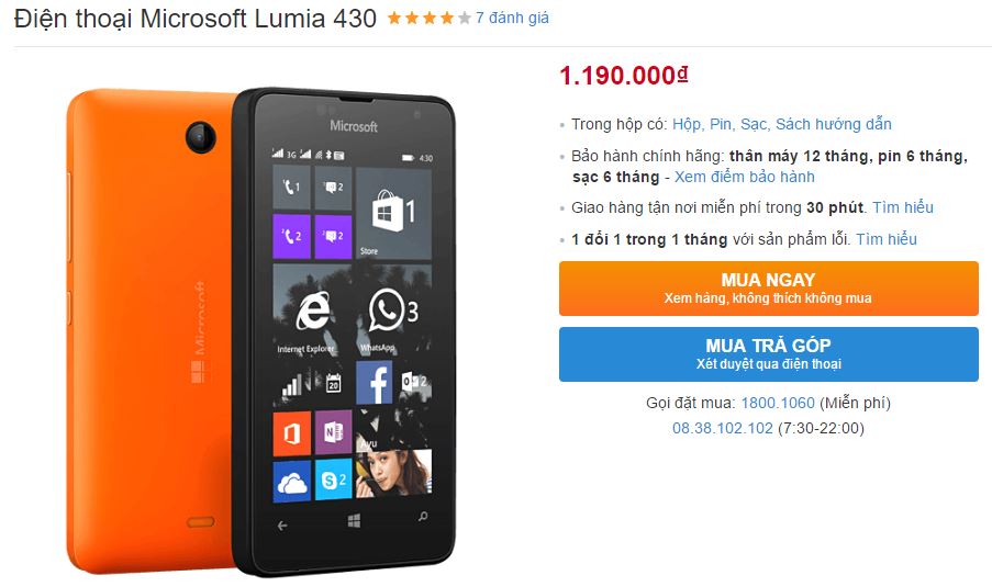 Lumia 430 hạ giá sốc chỉ còn xấp xỉ 1 triệu đồng Lumia 430 hạ giá sốc chỉ còn xấp xỉ 1 triệu đồng