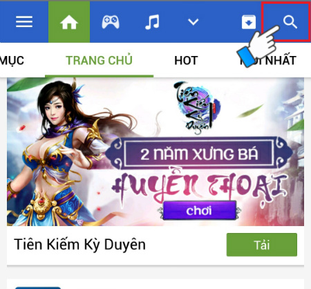 Nhấp vào biểu tượng tìm kiếm