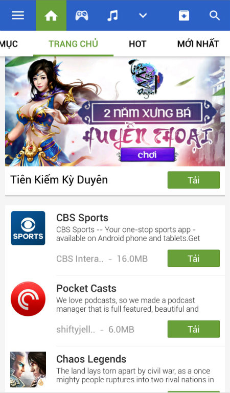Giao diện của Appvn
